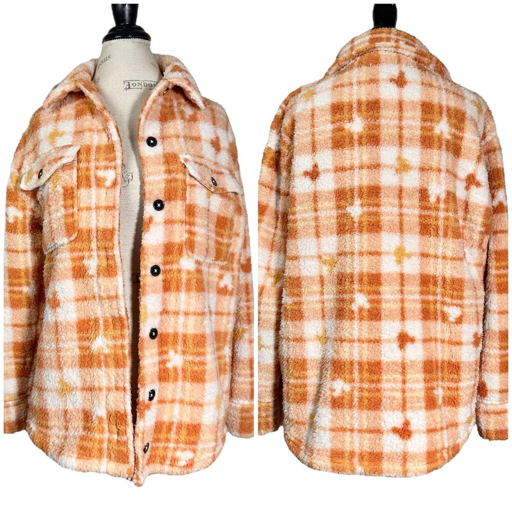 Disney | Women | Mickey Mouse Orange Cream Tartan Sherpa Shirt Jacket | Small